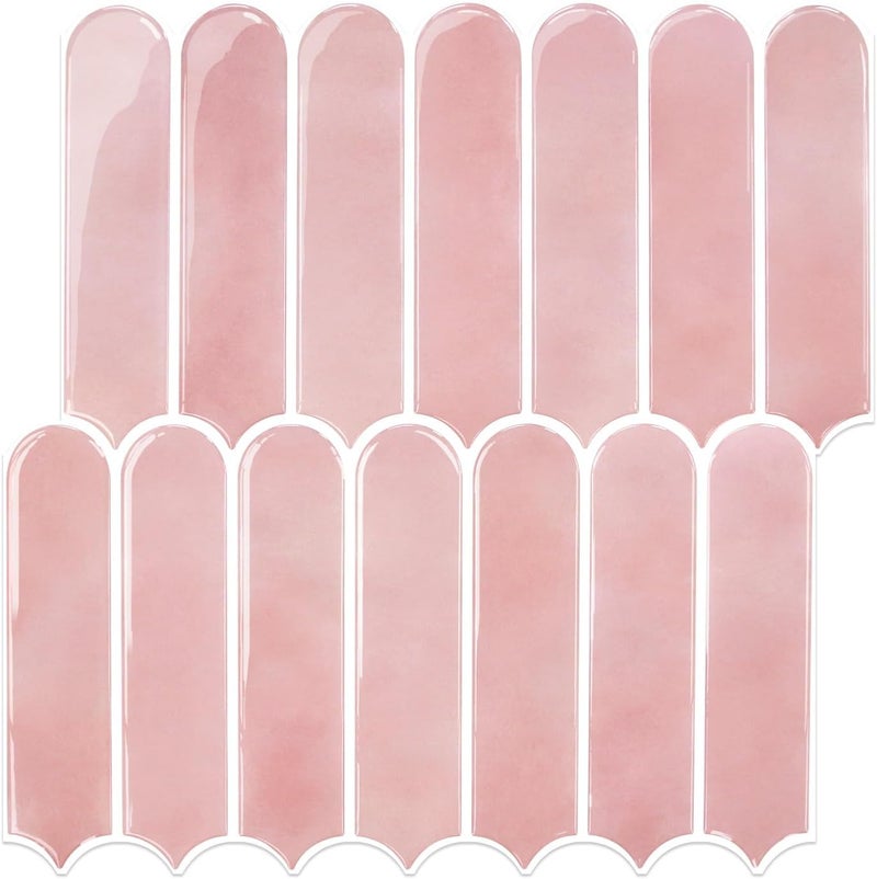 Commomy Thicker Pink Peel and Stick Tile Backsplash - 10 pcs of 12" x 12" - 3D Adhesive Peel and Stick Backsplash for Kitchen, Bathroom, Removable, Waterproof, Vinyl Wall Tile - Image 1